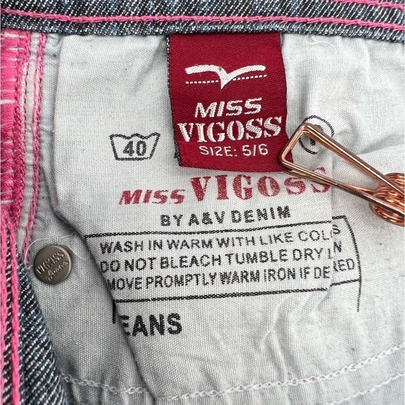 Miss Vigoss Blue Pink Stitched Wide Leg Jeans Size 5/6 Women’s - Picture 6 of 6